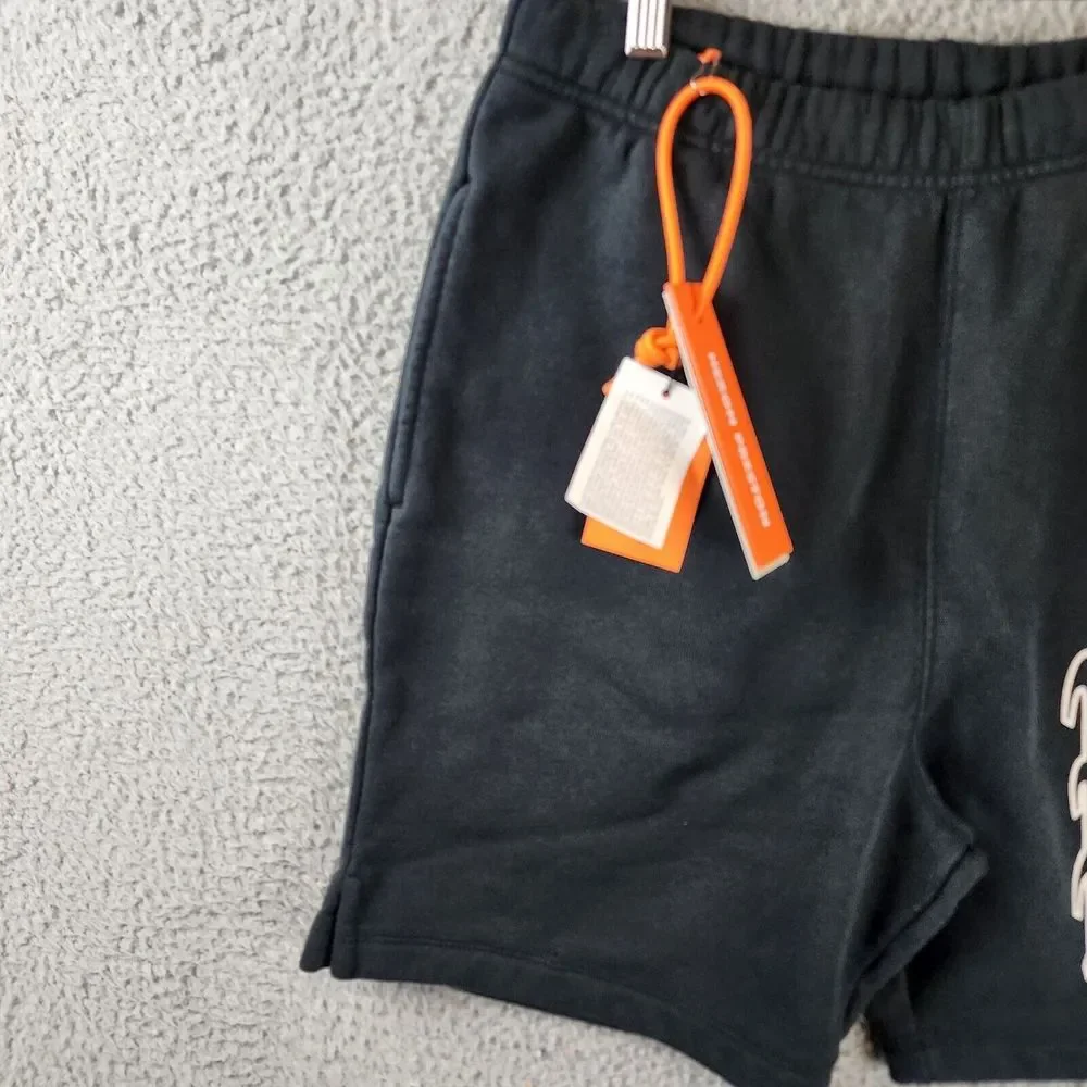Heron Preston Color Blocks Logo Print Sweat Shorts Men's S Black Gray Pockets~ - Picture 2 of 14